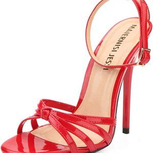 Unisex Synthetic Patent Stiletto High Heels Sandals Buckle Ankle Strap Womens